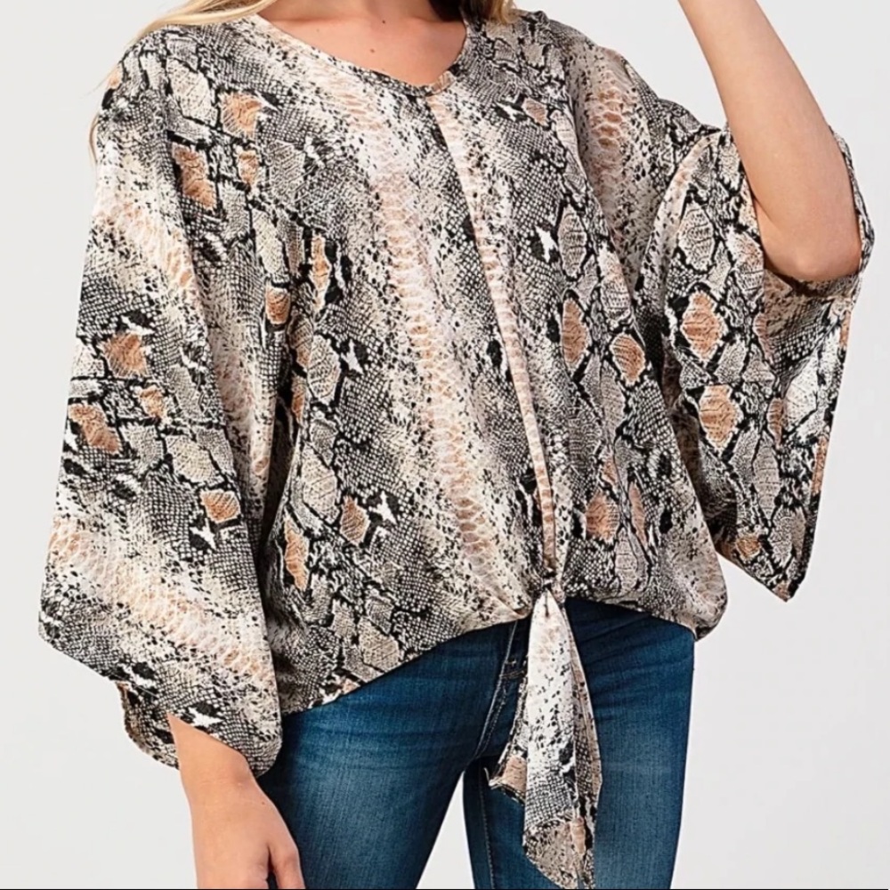 Front Tie Snakeskin Print Top